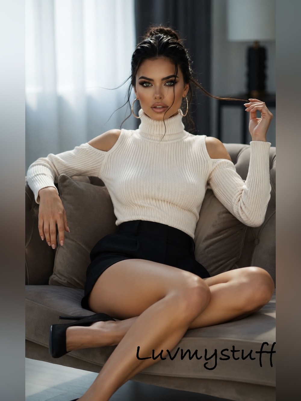 Pretty Vera Moda Cream Cold-Shoulder Turtleneck Sweater - Cream